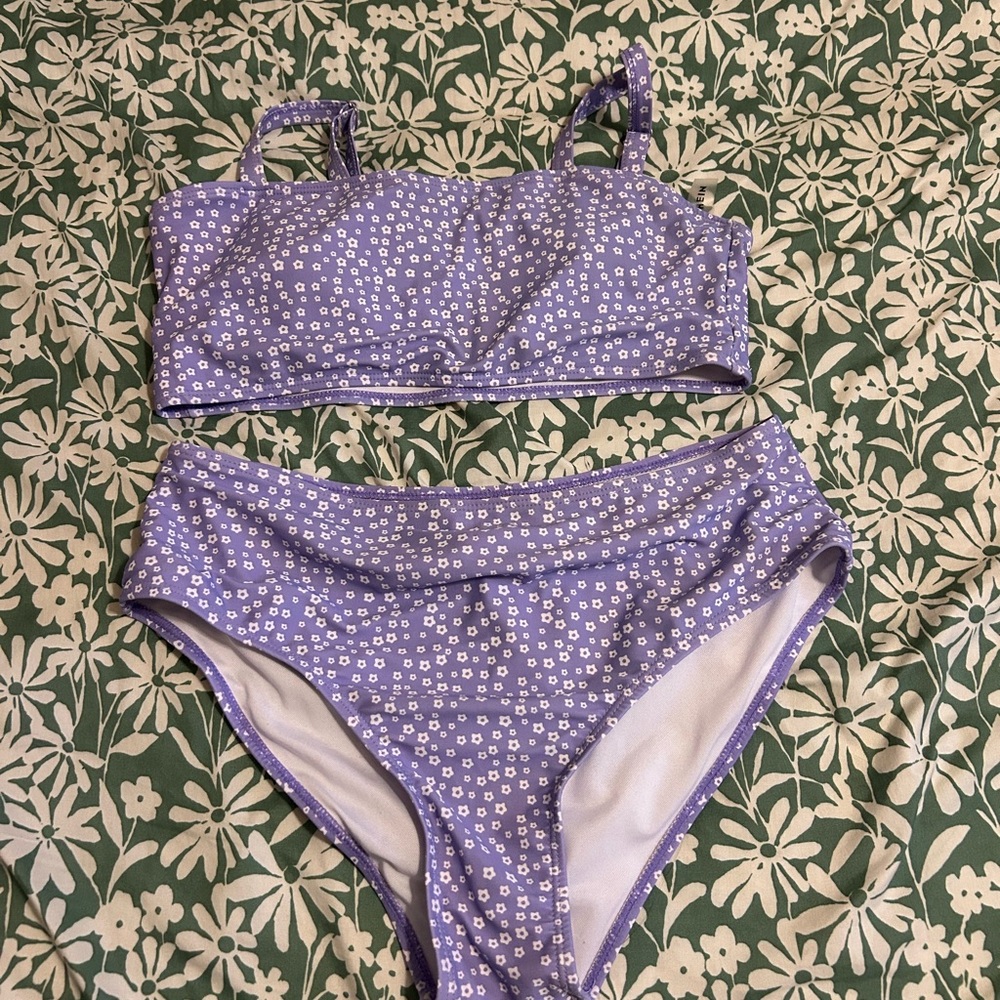 SHEIN Lavender Bikini with White Floral Design